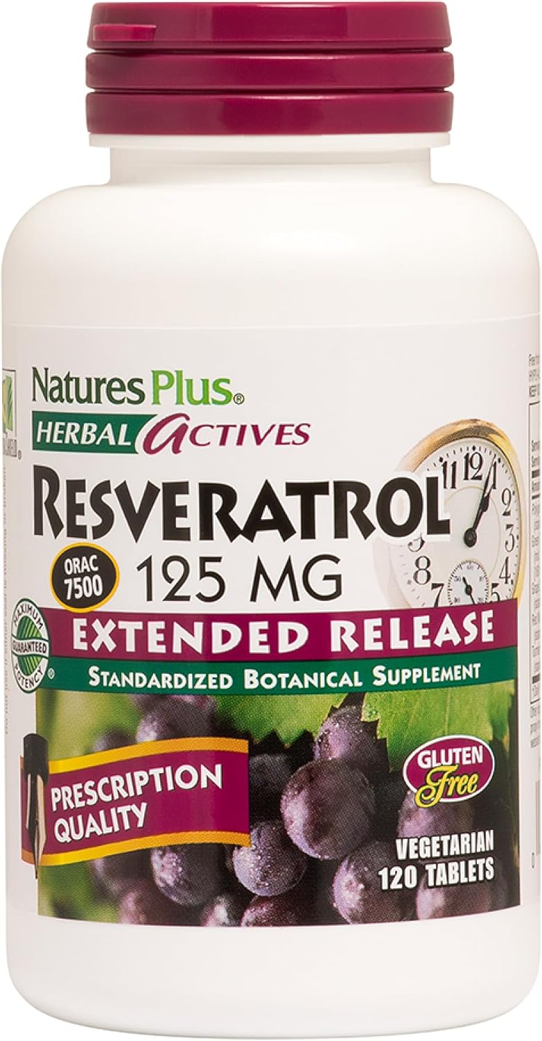 NaturesPlus Herbal Actives Resveratrol, Extended Release - 120 Tablets - Vegetarian, Gluten Free - 60 Servings