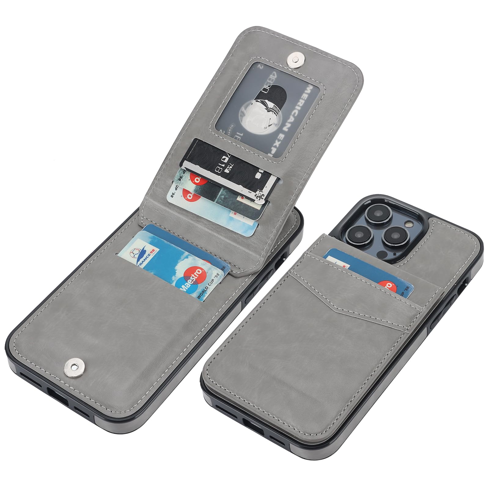 KIHUWEY Compatible with iPhone 14 Pro Max Case Wallet with Credit Card Holder, Flip Premium Leather Magnetic Clasp Kickstand Heavy Duty Protective