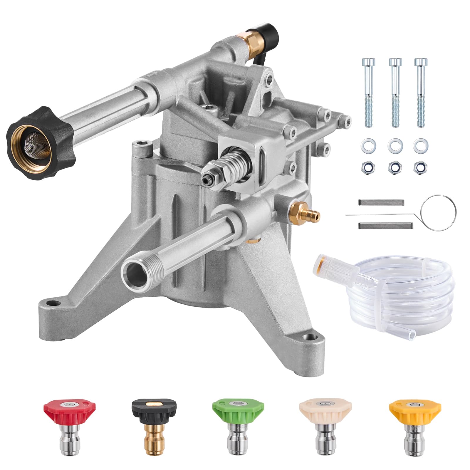 VEVOR Bomba para Hidrolavadora con Eje Vertical de 22,2mm 3100 PSI 2,5 GPM, Kit de Repuesto para Hidrolavadora con 5 Boquillas, Herrajes y Tubo de Sifón, Compatible con Honda, Troy Bilt, PowerStroke