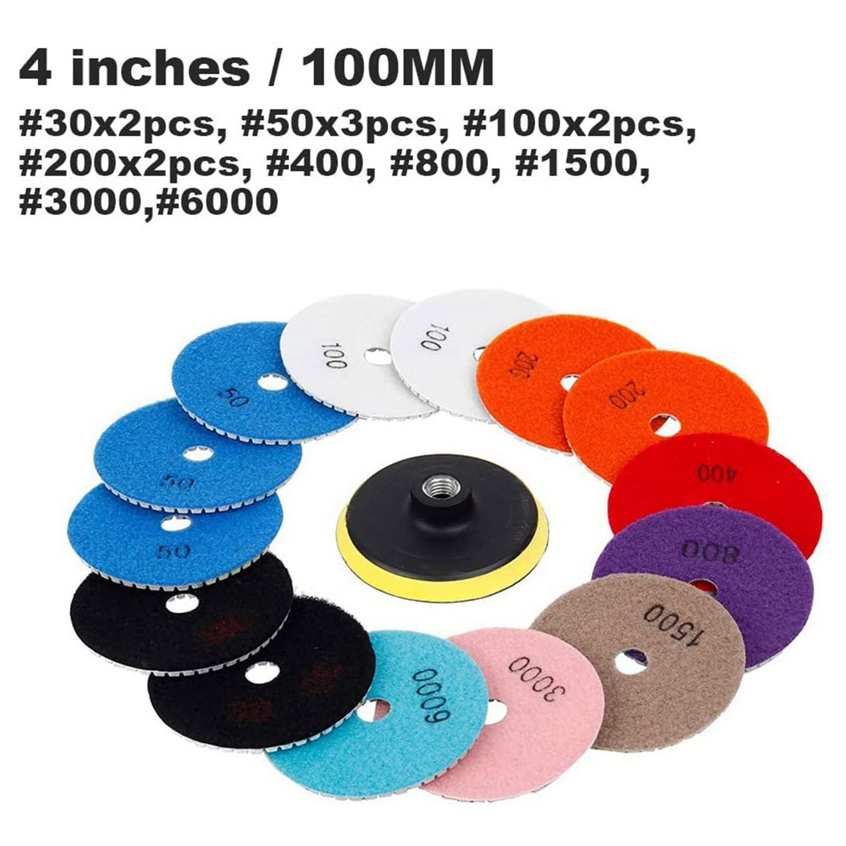 Juego de Almohadillas de Pulido de Diamante de 60 Piezas de 4 Pulgadas 100 mm HúMedo/Seco