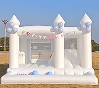SnuggleBounce 13FT White Inflatable Bounce House Castle with Slides & Ball Pits for Big Kids - Durable Oxford, Blower Included