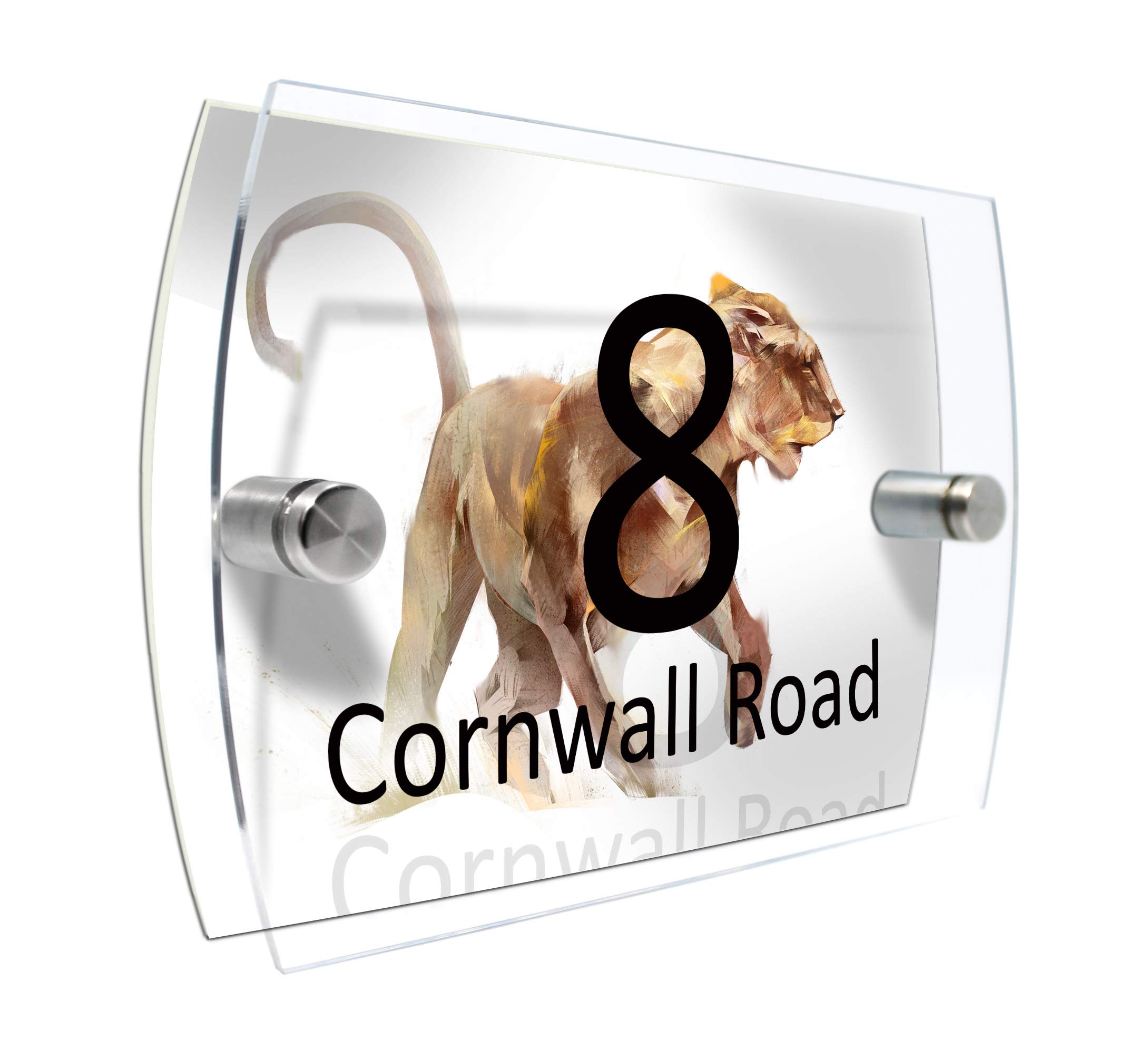 Colourbat Watercolour Animals Personalised Modern House number Sign Name and Number Street Wall Plaque (Lioness)