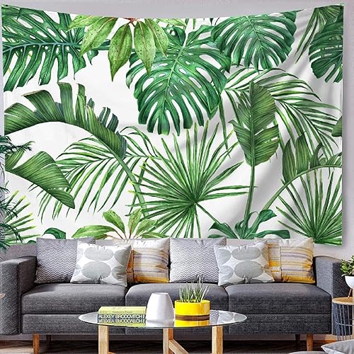 Miniatura 2 de Tapiz de pared con hojas verdes, hojas tropicales, monstruo a Strelitzia, palmeras, acuarela, tapiz de pared para dormitorio, sala de estar,