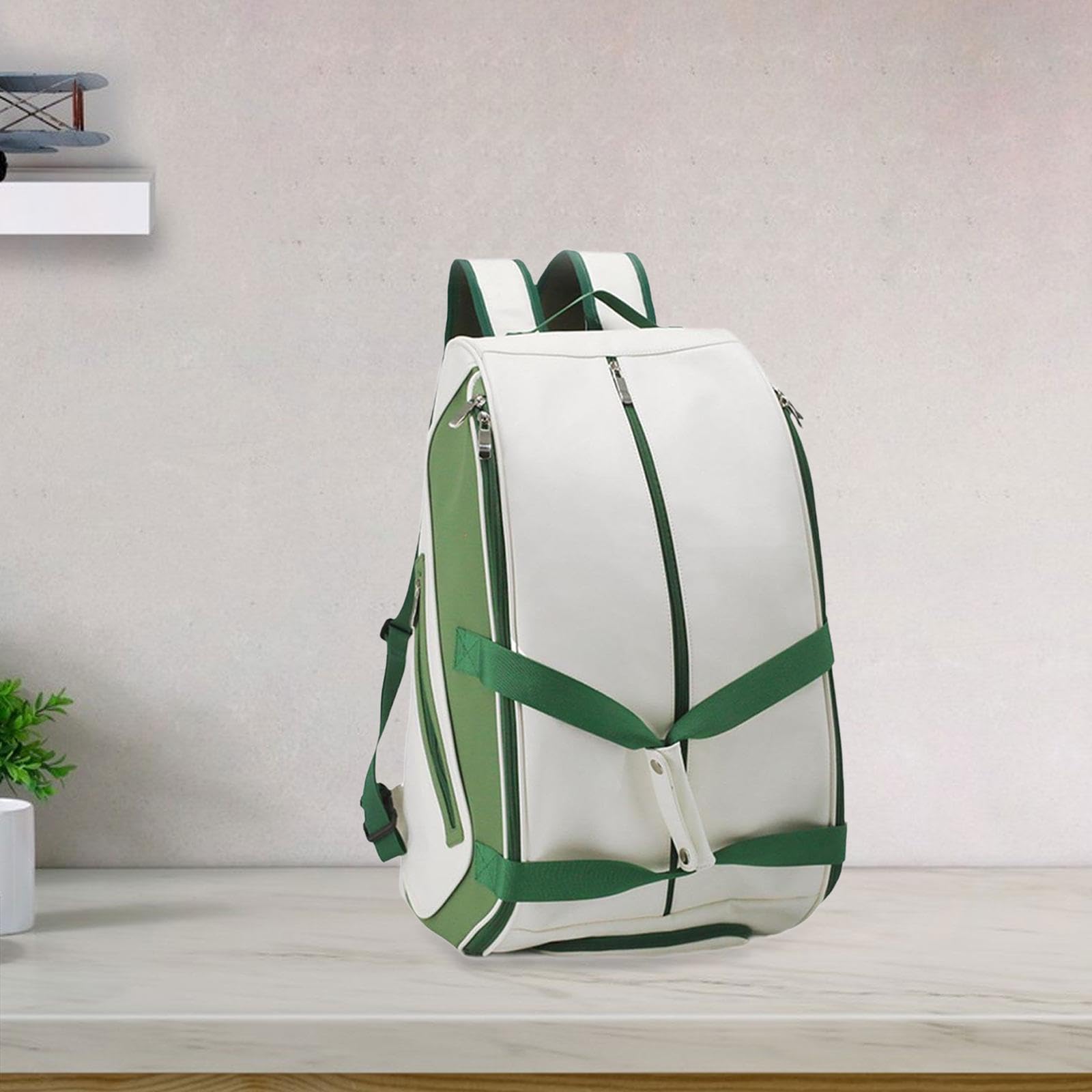 QSTDGVPW Pickleball Backpack Tennis Bag Racket Storage Daypack Badminton Racquet Bag for Outdoor Activities, White and Green