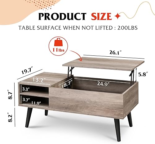 Miniatura 17 de WLIVE Mesa auxiliar de madera con compartimento oculto y estante de almacenamiento ajustable, mesa de comedor para el hogar, sala de estar, oficina,