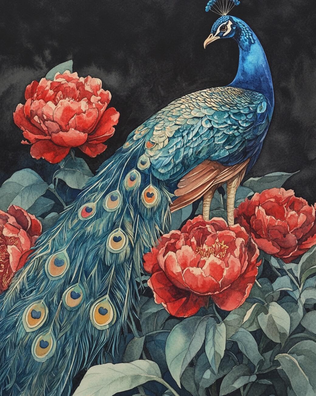 Henypt DIY Latch Hook Rug Kit Peonies and Peacocks 80x160cm