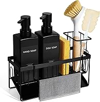 GMISUN Matte Black Dish Soap Dispenser with Sponge Holder - 350ml Dual Kitchen Sink Organizer Set