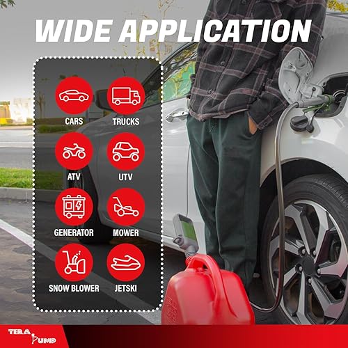 Miniatura 16 de TERA PUMP Bomba de transferencia de combustible portátil TRCDM de 2ª generación con boquilla de control de flujo (2.6 galones/minuto), tubo