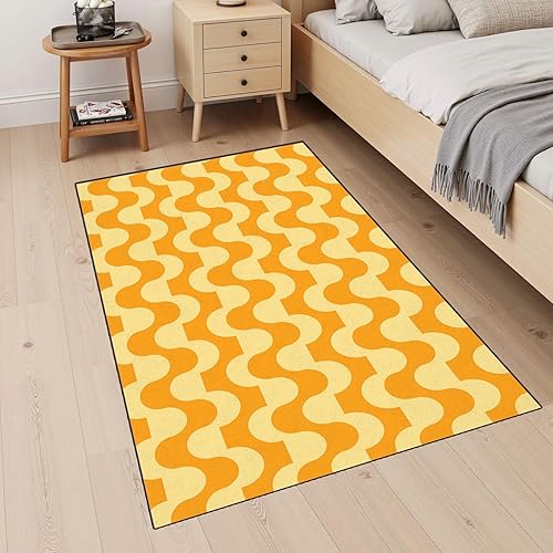 Miniatura 4 de 32"x 48" Orange Bathroom Rugs Washable Rug Entryway Rug 70 s Retro Boho 60s 70s Aesthetic Style Area Rugs Door Mat Welcome Mat Kitchen Mats for