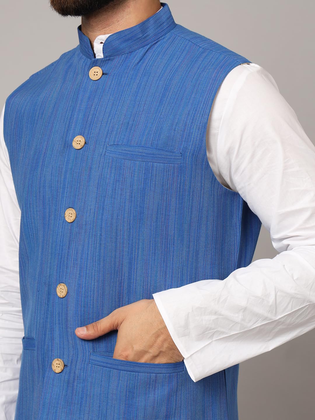 LATEST CHIKAN Men's Nehru Jacket/Waistcoat Sophisticated Ethnic Wear - SARRI-DJ-BL-46 - Image 6 thumbnail