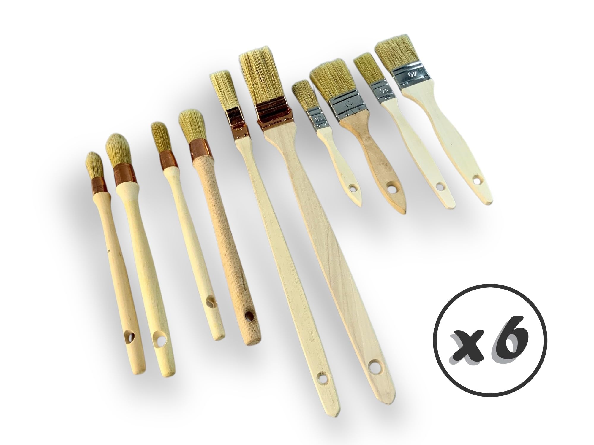 Lot de 60 Pinceaux de Peinture | Pinceaux Plats, Radiateurs, Pouce et Rechampir | 20/40 mm | Set Complet pour Travaux, Rénovation, Bricolage, Acrylique, Vernis et Enduits | PINC60