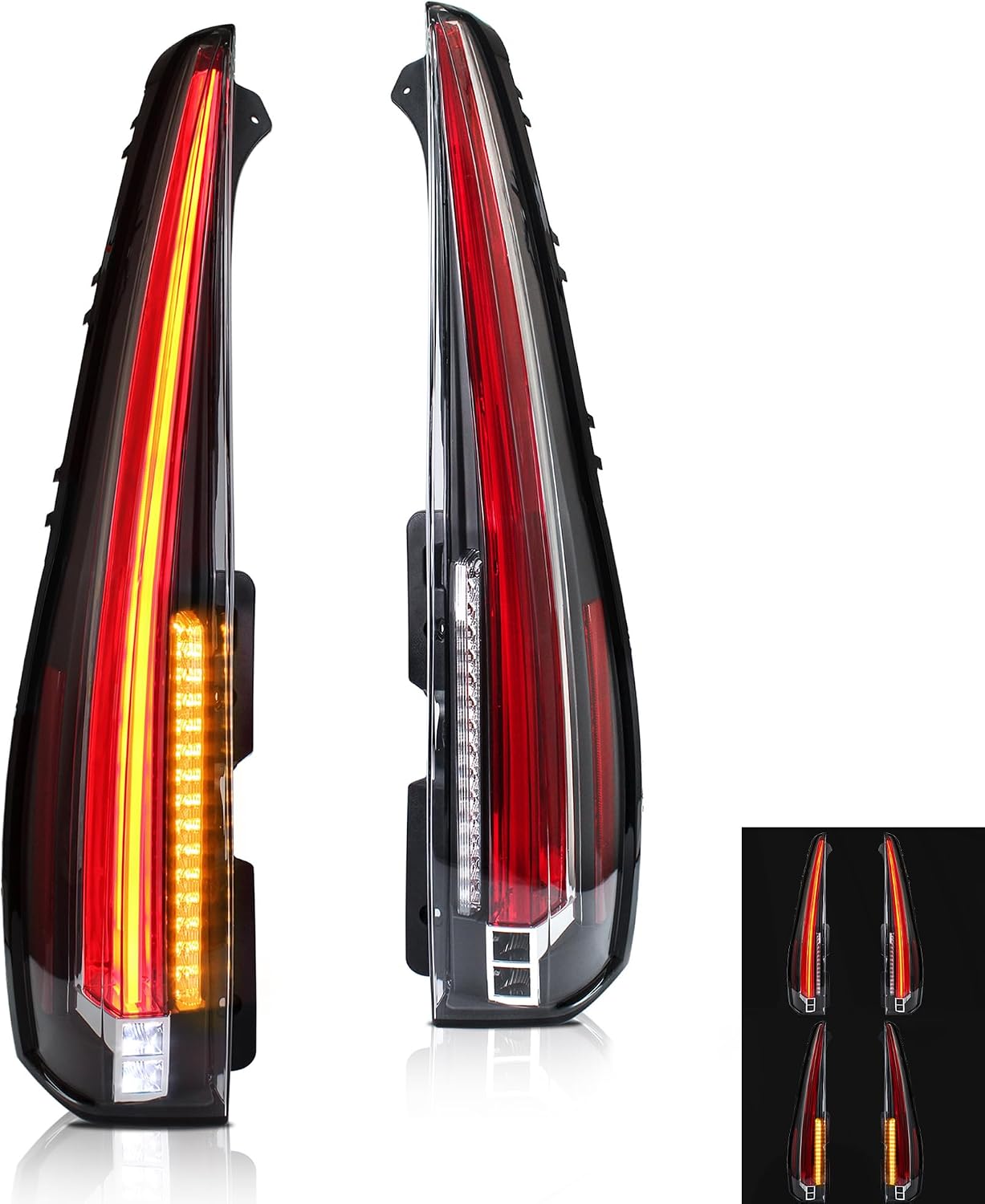 VLAND Rear Tail Lights Compatible with 2007-2014 Chevrolet Chevy Tahoe Suburban, GMC Yukon/Yukon Denali [5 Pins Plug], w/Amber Sequential Turn Signal (Clear)