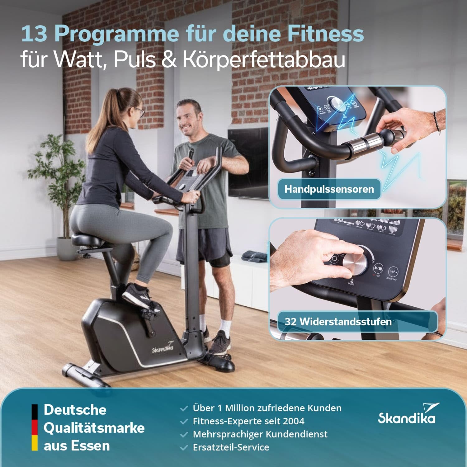 Skandika Ergometr Cykling P10 | rower treningowy z 32 poziomami oporu, hamulec magnetyczny, do 135 kg i 200 cm, wyświetlacz LCD, 13 programów, Bluetooth, połączenie z aplikacją, mapa kinowa | rower