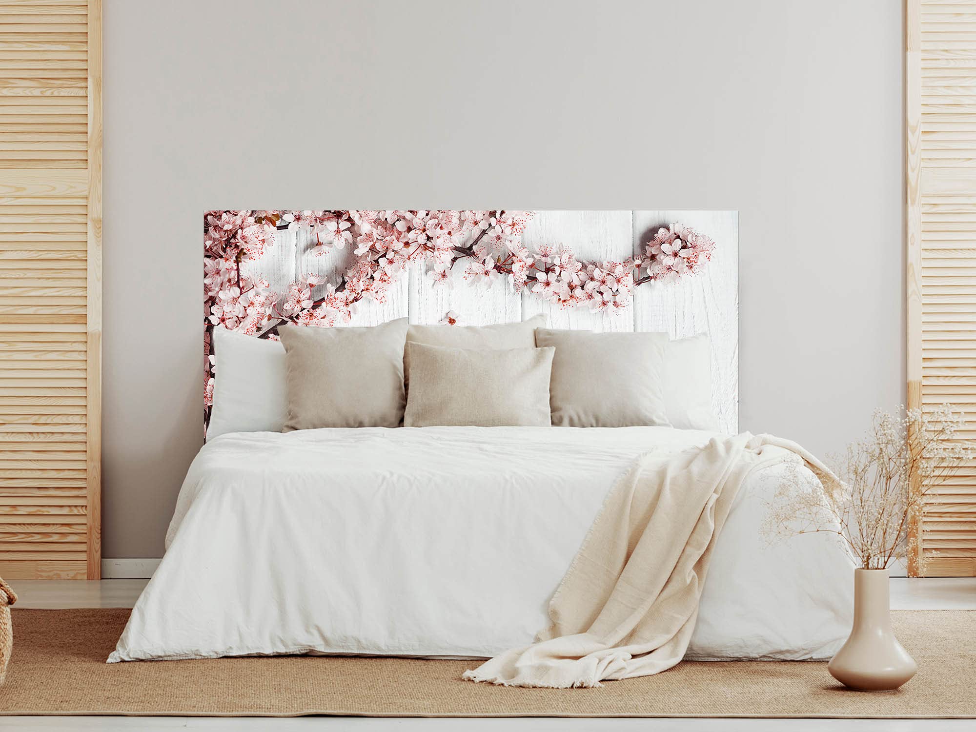 Oedim Cabecero Madera Blanca con Flores, cabecero Decorativo para Camas, decoración para Habitaciones