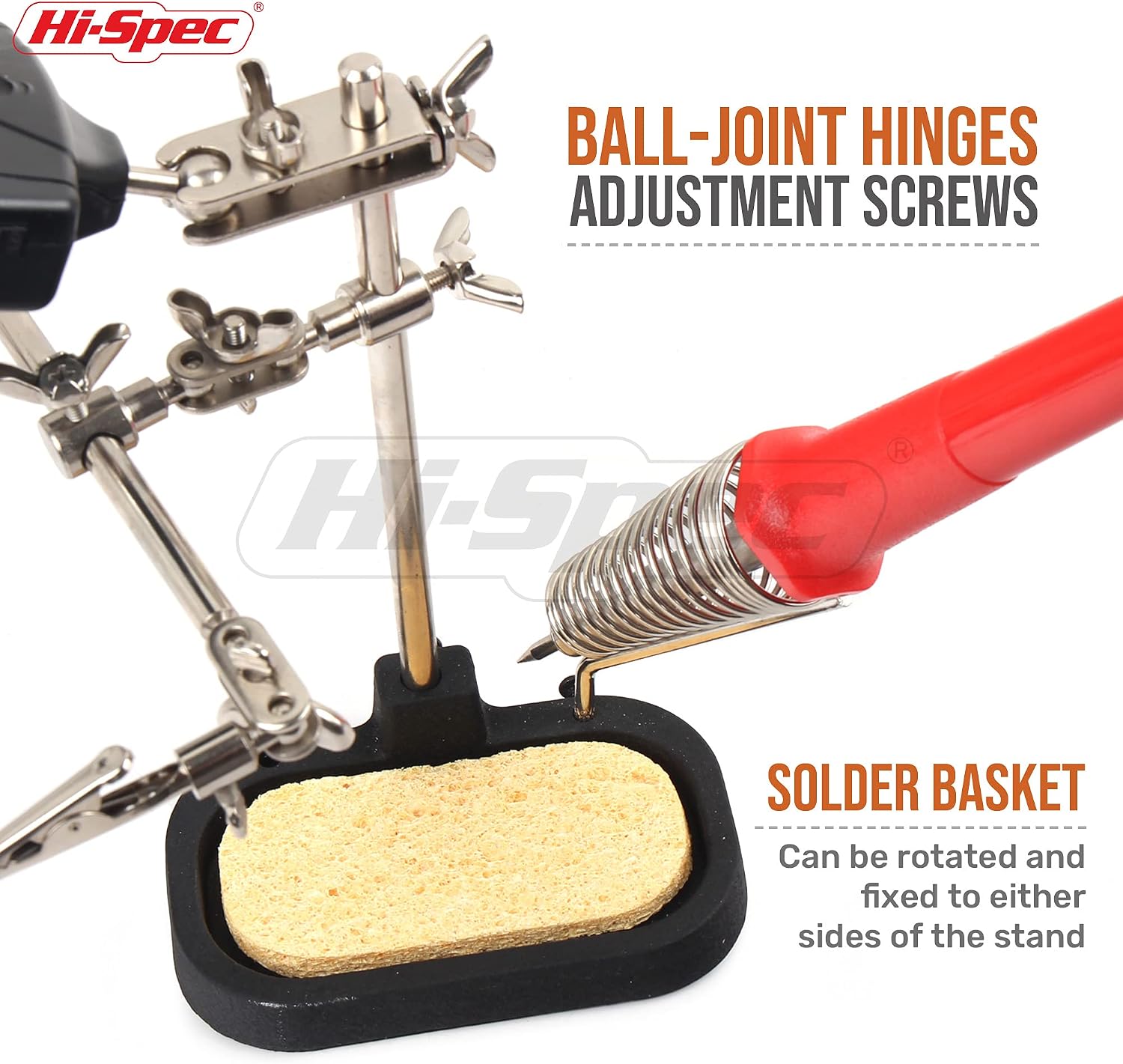 Hi-Spec 1 Piece Helping Hands Solder Stand with Magnifying Lens & LEDs. Third Hand Iron Base Holder with Adjustable Clips for Clamping in Electronics, Models, Hobby & Craftwork
