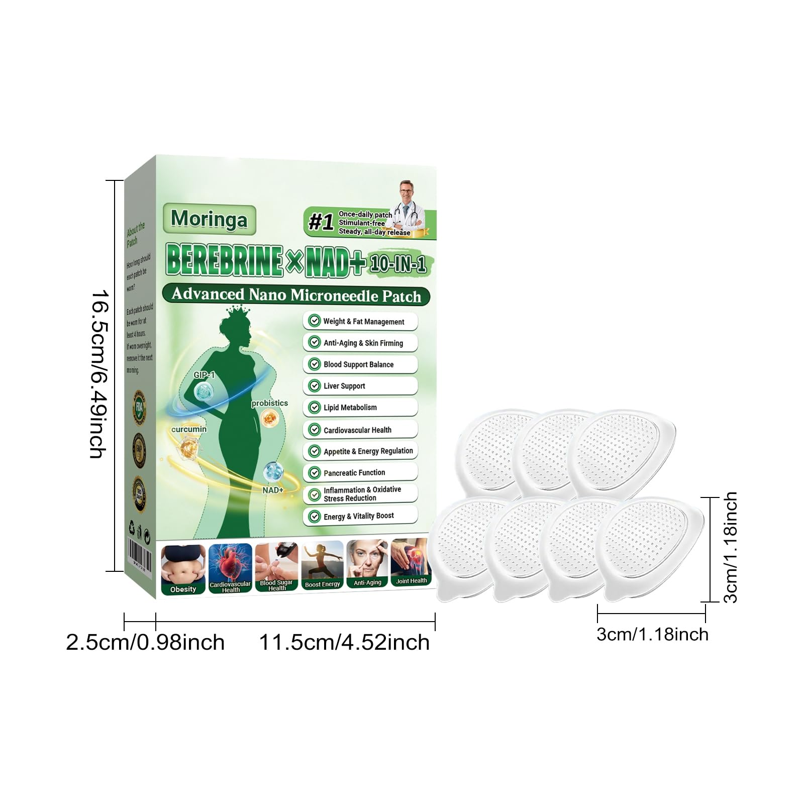 4 Cajas Moringa x Berberine Patch 10 en 1, Parche Avanzado de Nano Microagujas, Ingredientes Naturales, Parche de Metabalance Profesional, Fácil de Aplicar, para Hombres y Mujeres (4 Cajas) — view 9