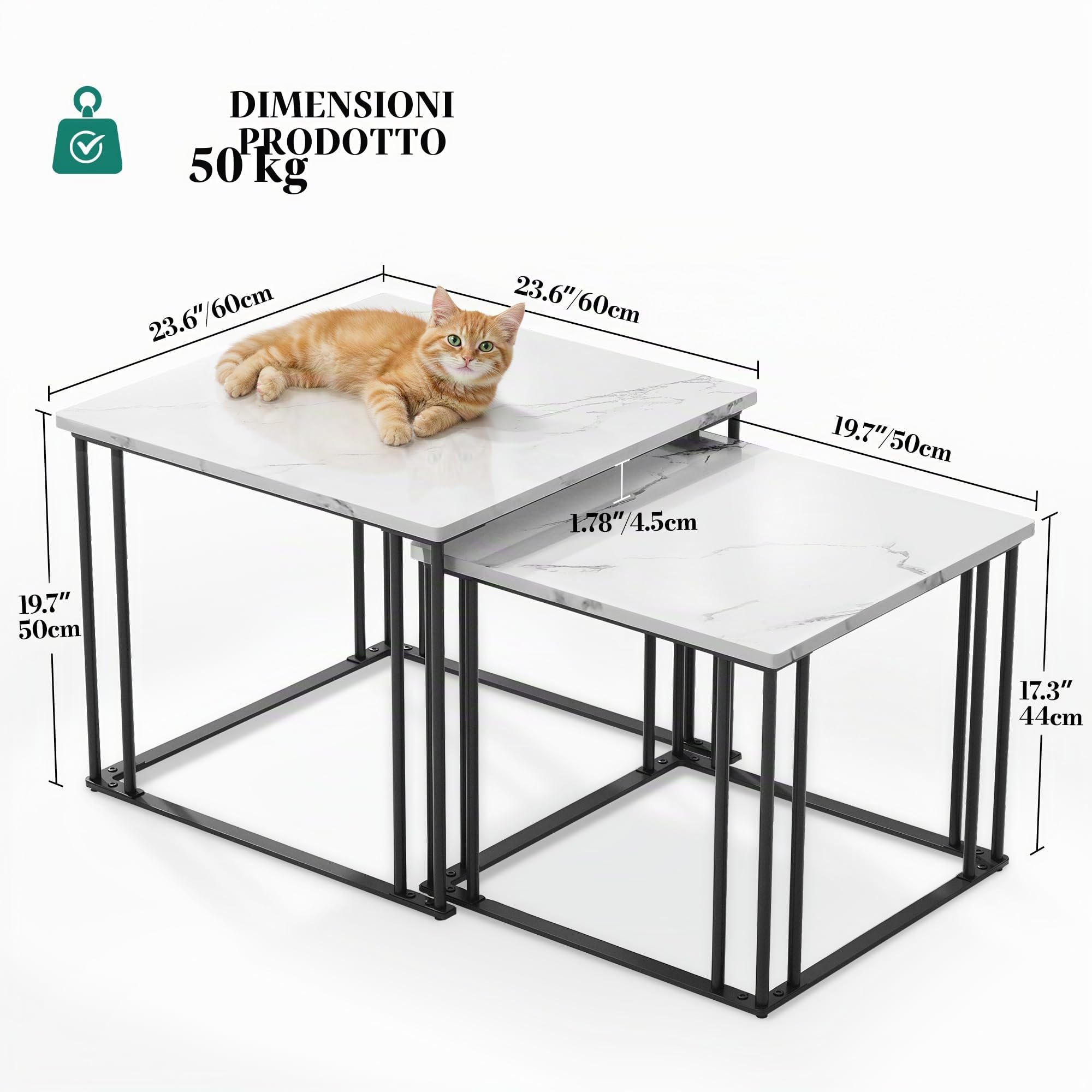 YITAHOME Set di 2 tavolini da salotto in legno, moderni tavolini da cocktail con struttura in metallo, per soggiorno, sala da pranzo, cucina, bianco