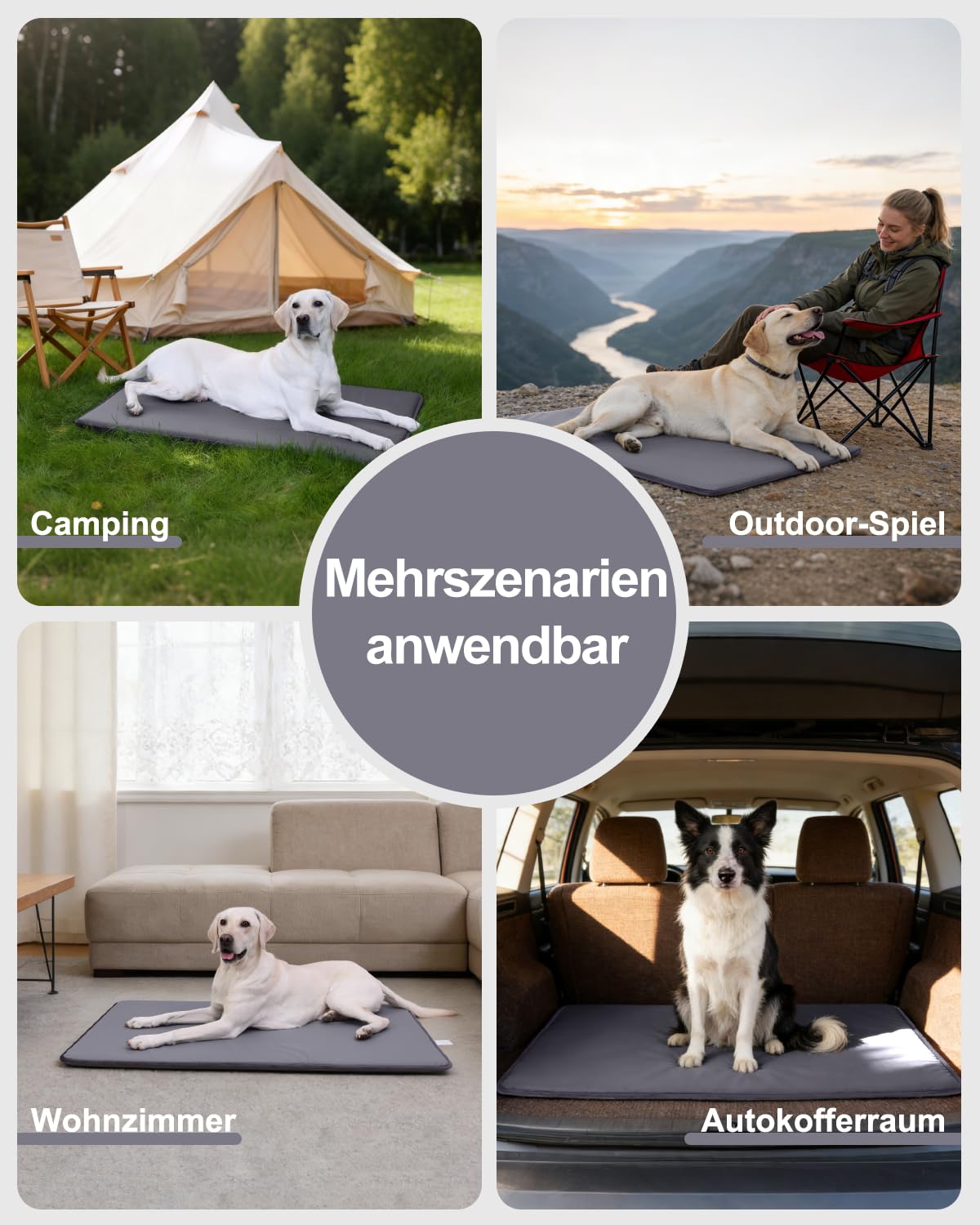 Wassericht Hundematte Outdoor-105x70cm,Hundebett Grosse Hunde aus Kunstleder,Einfach zu Reinigen,Tragbar Platzsparend Hundekissen,Waschbar Hundematratze für Innen& Reisen,Grau