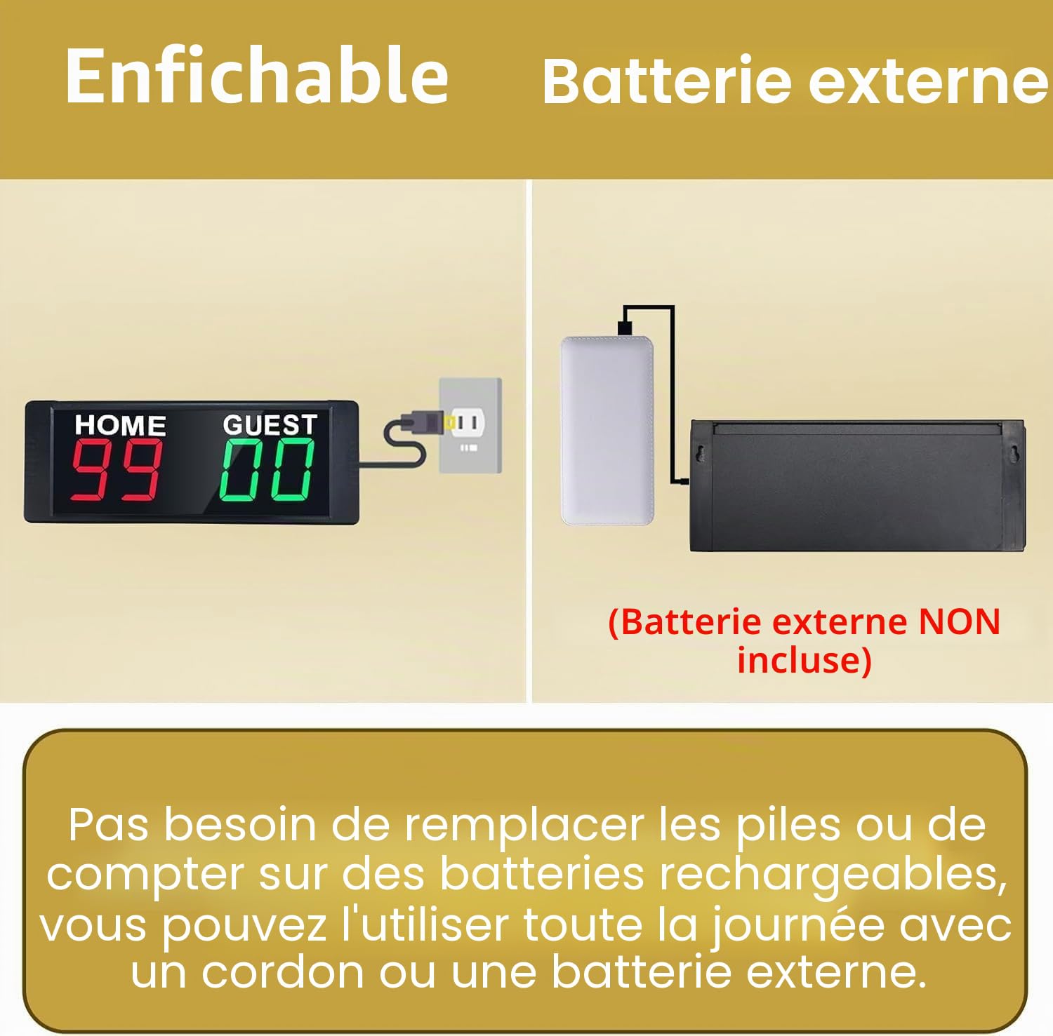 YZ LED Tableau d'affichage électronique Portable Football, Compteur de ping-Pong, Compteur de Points de Tennis, Tableau d'affichage numérique pour Le Volley-Ball Basket-Ball Badminton