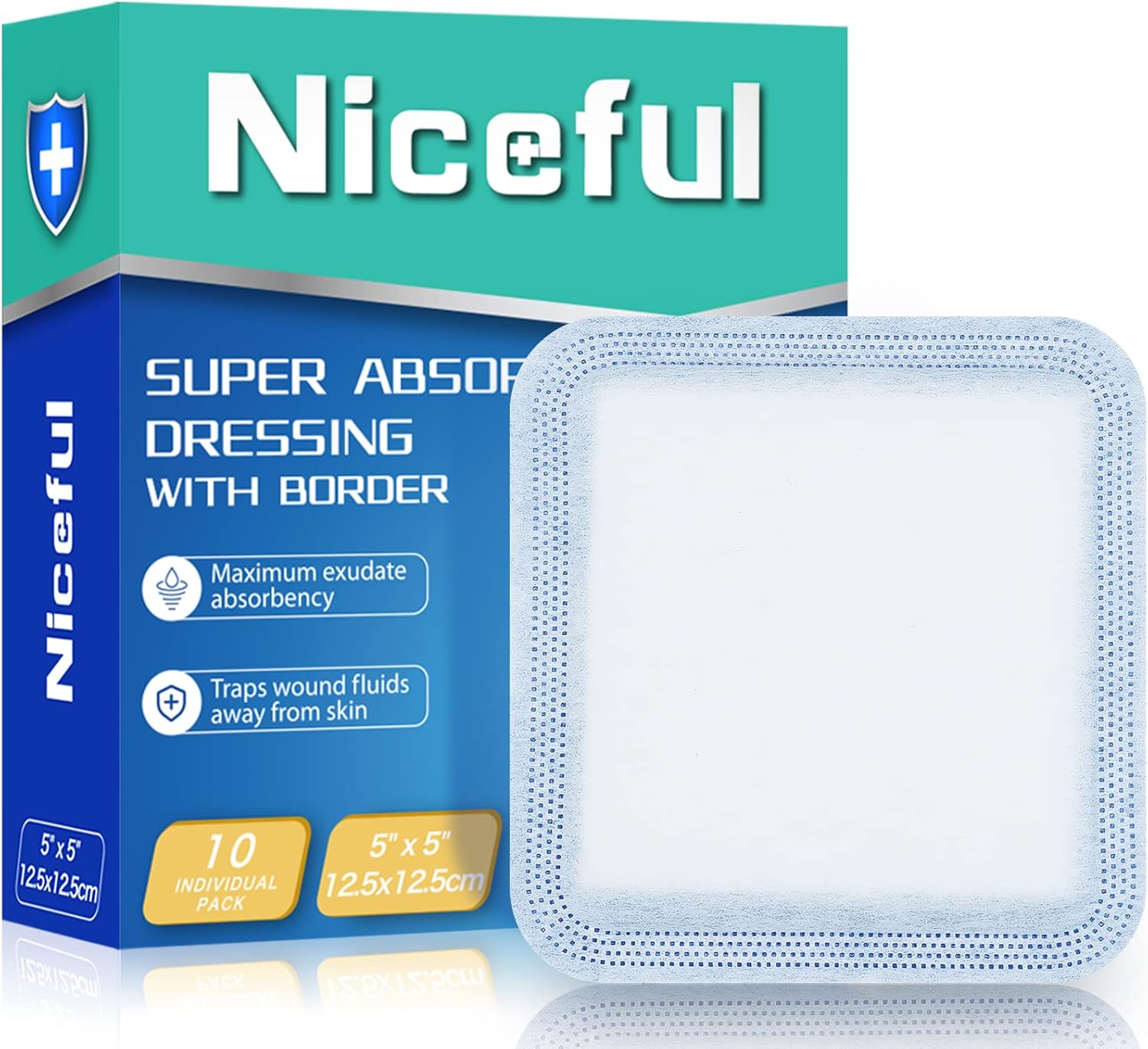 Niceful 10 Pcs Super Absorbent Wound Dressing 5"x5", 5