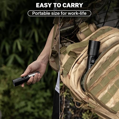Miniatura 7 de Linternas LED recargables de alto lúmenes, luz de flash súper brillante de 10,000 lm con 6 modos, potentes linternas de mano para el hogar,