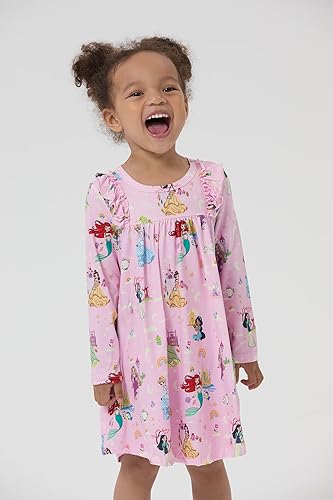 Vista 5 de Disney Vestido de princesa Frozen Elsa Minnie Stitch floral para niña pequeña, línea A, manga larga, ropa casual de otoño para niños de 2 a 6 años