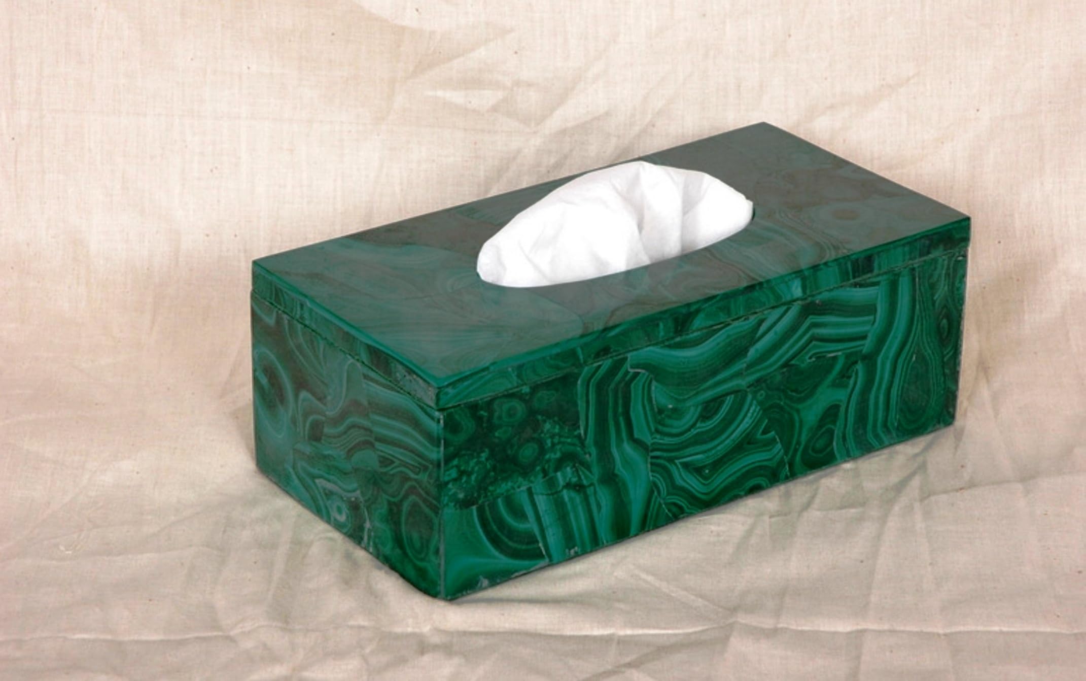 Scatola di carta velina in pietra malachite con lavoro casuale 22,9 x 12,7 cm, scatola per fazzoletti per ufficio e ristorante, decorazione da tavolo