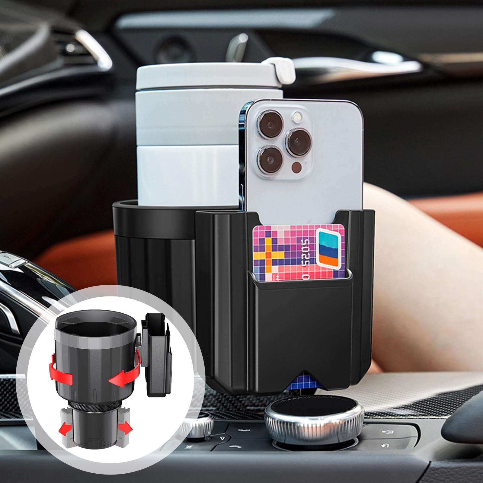 Adaptateur d'extension pour porte-gobelet de voiture avec base réglable, 2 en 1 pour porte-gobelet de voiture avec support de téléphone Adaptateur d'extension pour porte-gobelet de voiture avec base réglable, 2 en 1 pour porte-gobelet de voiture avec support de téléphone