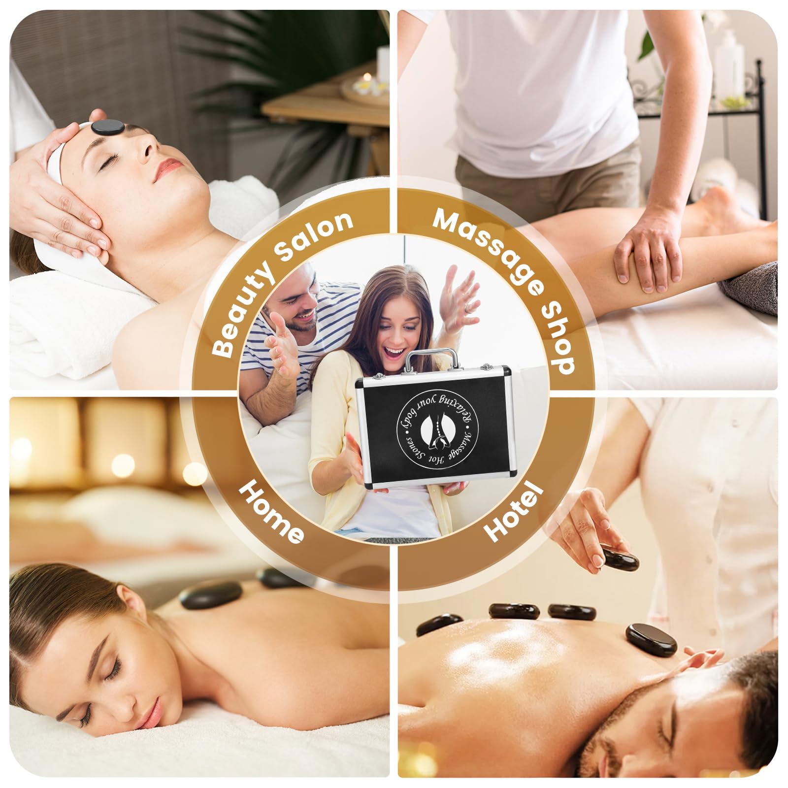 Hot Stone Set de masaje de piedras de basalto con caja térmica portátil, dispositivo de calor de piedra caliente para uso doméstico, terapia de masaje, spa, relajación (20)
