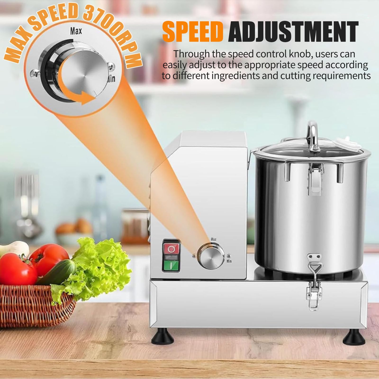 Robot culinaire professionnel, robot culinaire en acier inoxydable, hachoir à légumes électrique robuste avec contrôle de vitesse variable, capacité de 6/9/15 L, pour cuisines et restaurants,6L