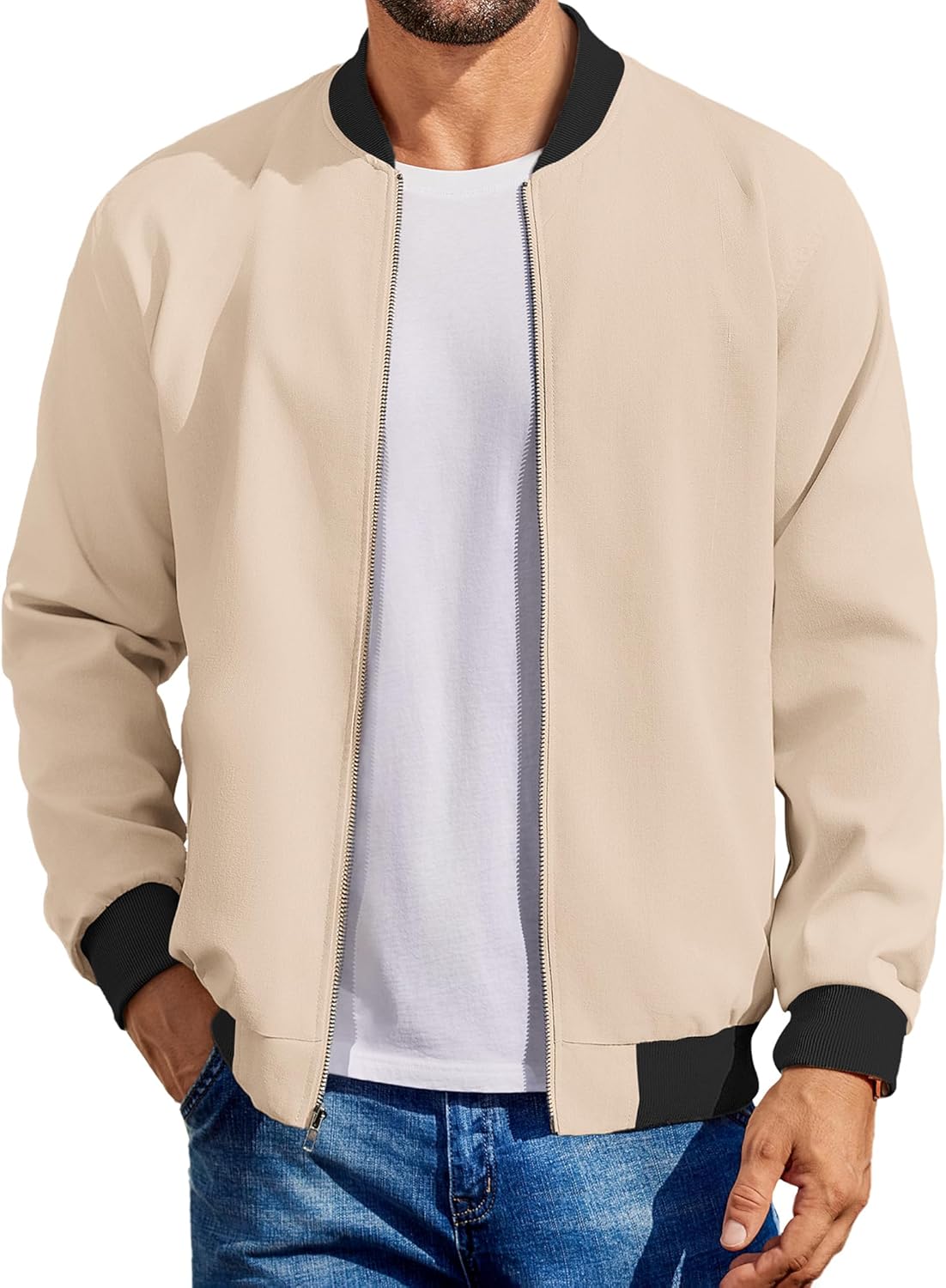 COOFANDY Men's Cotton Bomber Jacket Lightweight Flight Jackets Casual Softshell Varisty Jacket