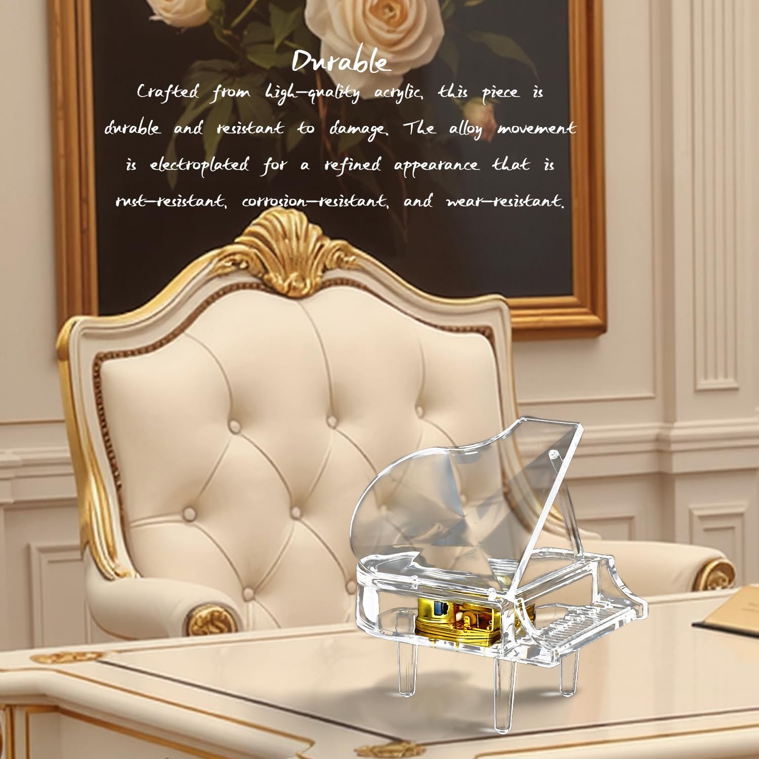 Transparent - Piano Music Box Mechanical Clockwork Crystal Piano High-End Acrylic Ornament Crystal Craft (Music: Canon)