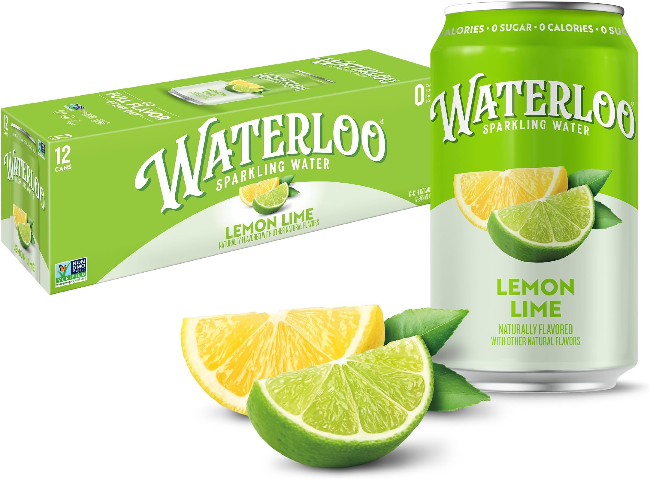 Waterloo Sparkling Water, Lemon-Lime, 12 Fl Oz Cans (Pack of 12)