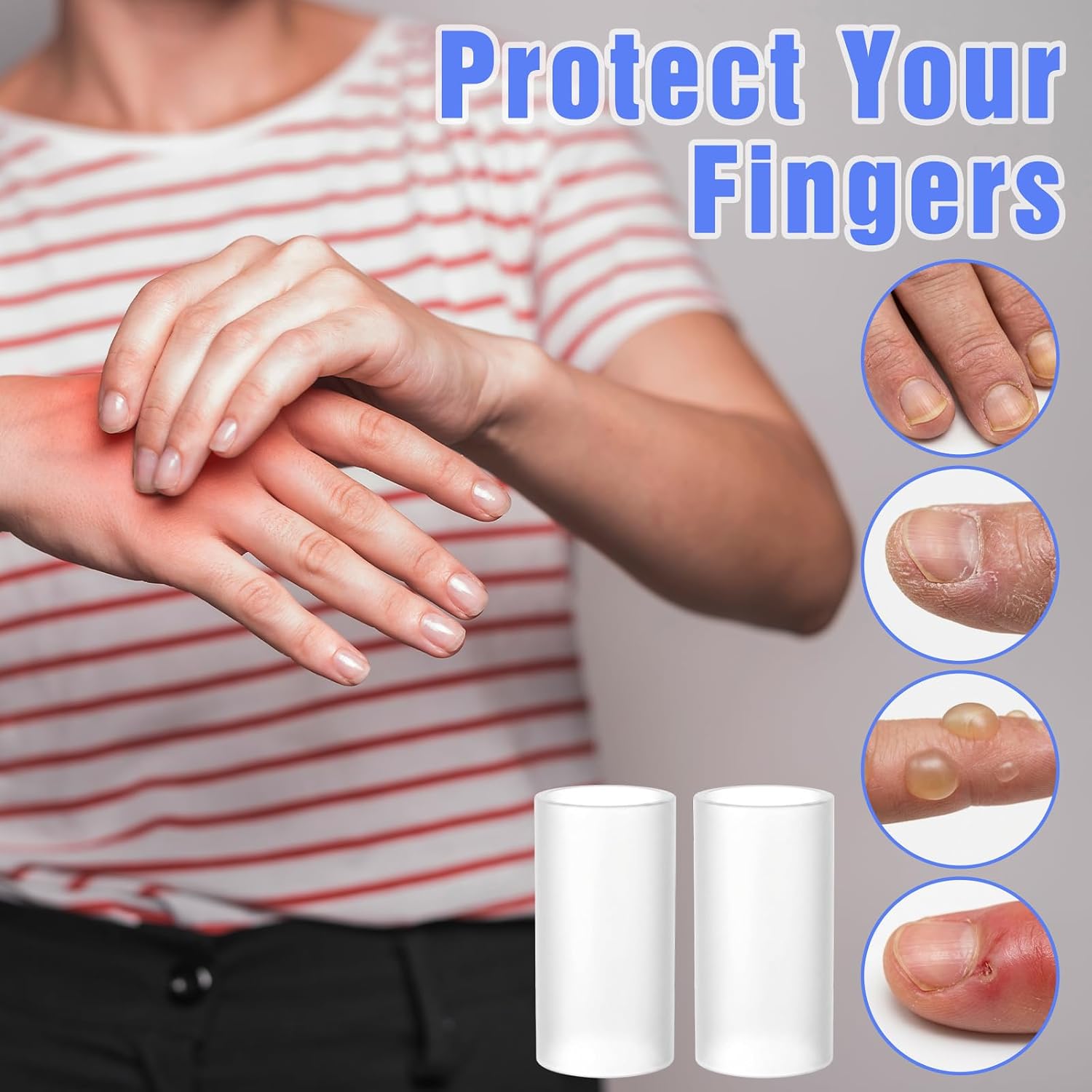 16Pcs Silicone Finger Protectors, Clear Sleeves for Cracked Fingers Tasks | 16Pcs clear silicone finger protectors,soft,elastic,Comfortable,reduces friction,keeps fingers clean.For typing,crafting