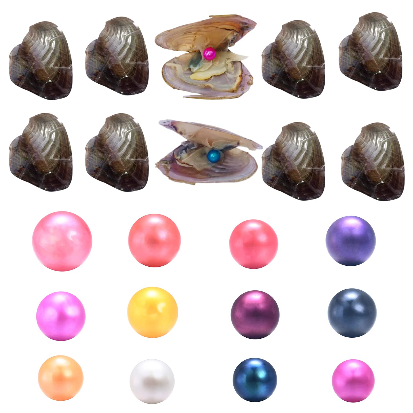 12 Pcs Freshwater pearl Oysters Open (12 single pearl Oysters) were 7-7.5 mm near Round Pearl With random color.