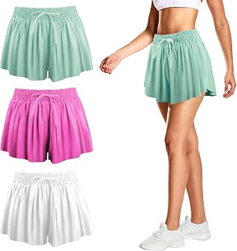 3 PCS Flowy Running Shorts,Butterfly Shorts with Spandex Liner,Flowy Athletic Short with Pocket for Girl