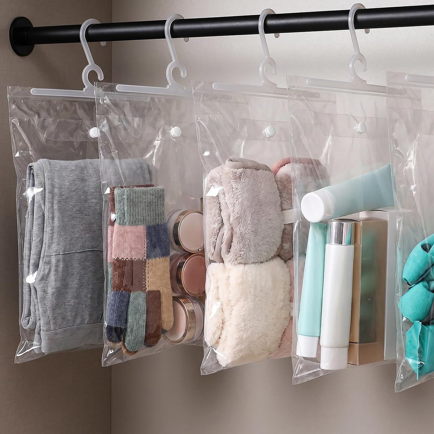 60 Pcs Hanging Storage Bags Clear PVC Plastic with Large Hooks Reusable Waterproof Dustproof Organizer for Home Office Library Pharmacy Headphone Storage Classroom Supplies image 4