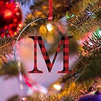 Vista 1 de Adornos colgantes de árbol de Navidad con monograma personalizado con letra M para árbol de Navidad, decoraciones de árbol de Navidad de invierno