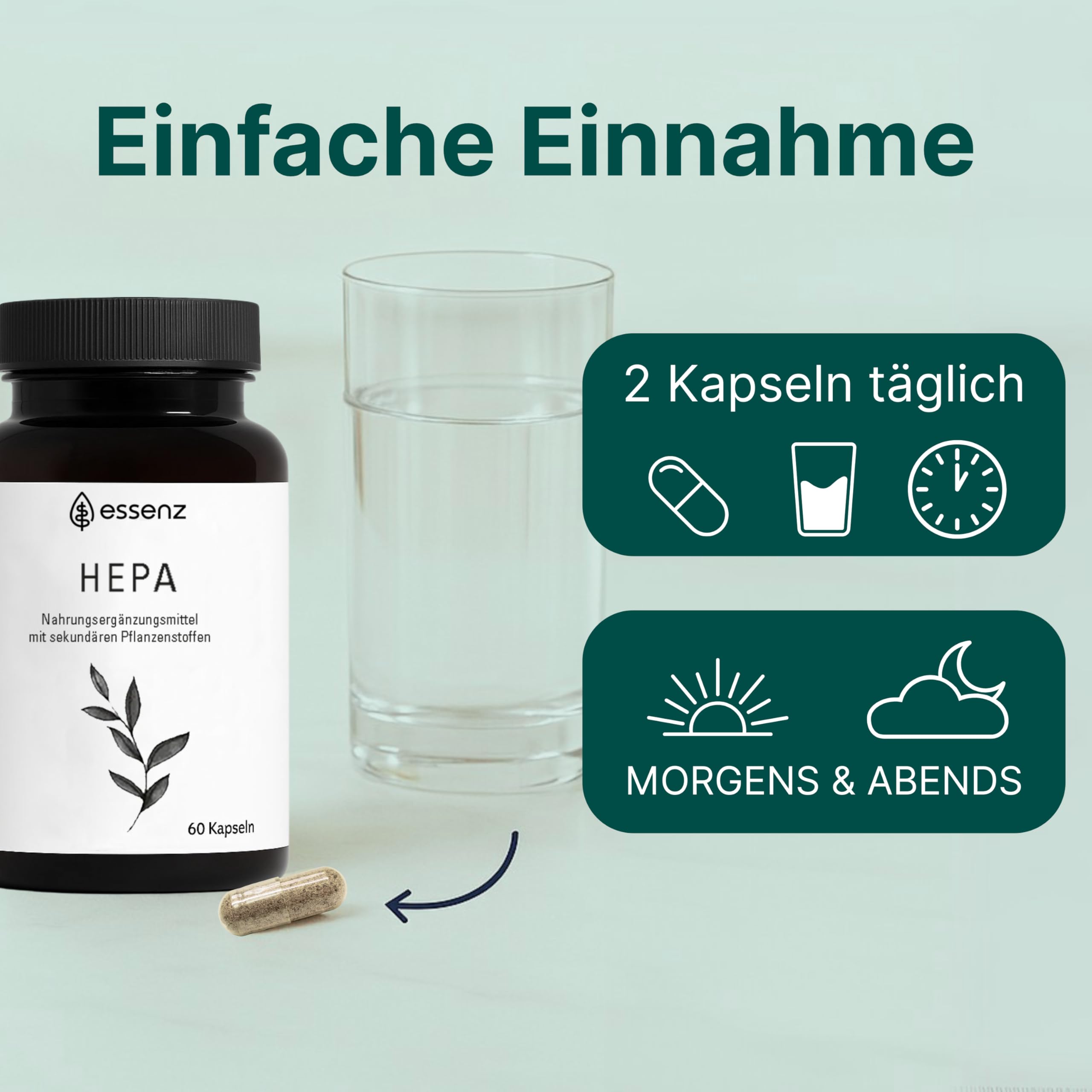 ESSENZ Hepa Kapseln – Hochwertige Kapseln mit Mariendistel-, Artischocken- & Löwenzahn-Extrakt. Inhalt: 60 Kapseln