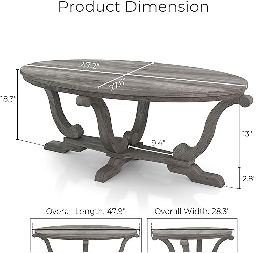 Miniatura 3 de 247 Shop at Home Jone Farmhouse - Mesa auxiliar ovalada con pedestal de madera de 48 pulgadas para sala, sala de recepción, oficina en casa,