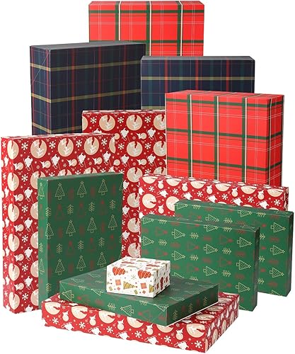 NUJOVI Cajas de regalo de Navidad de 13 piezas para regalos, cajas de regalo surtidas de primera calidad con tapas y con cajas de bata de 4 pulgadas