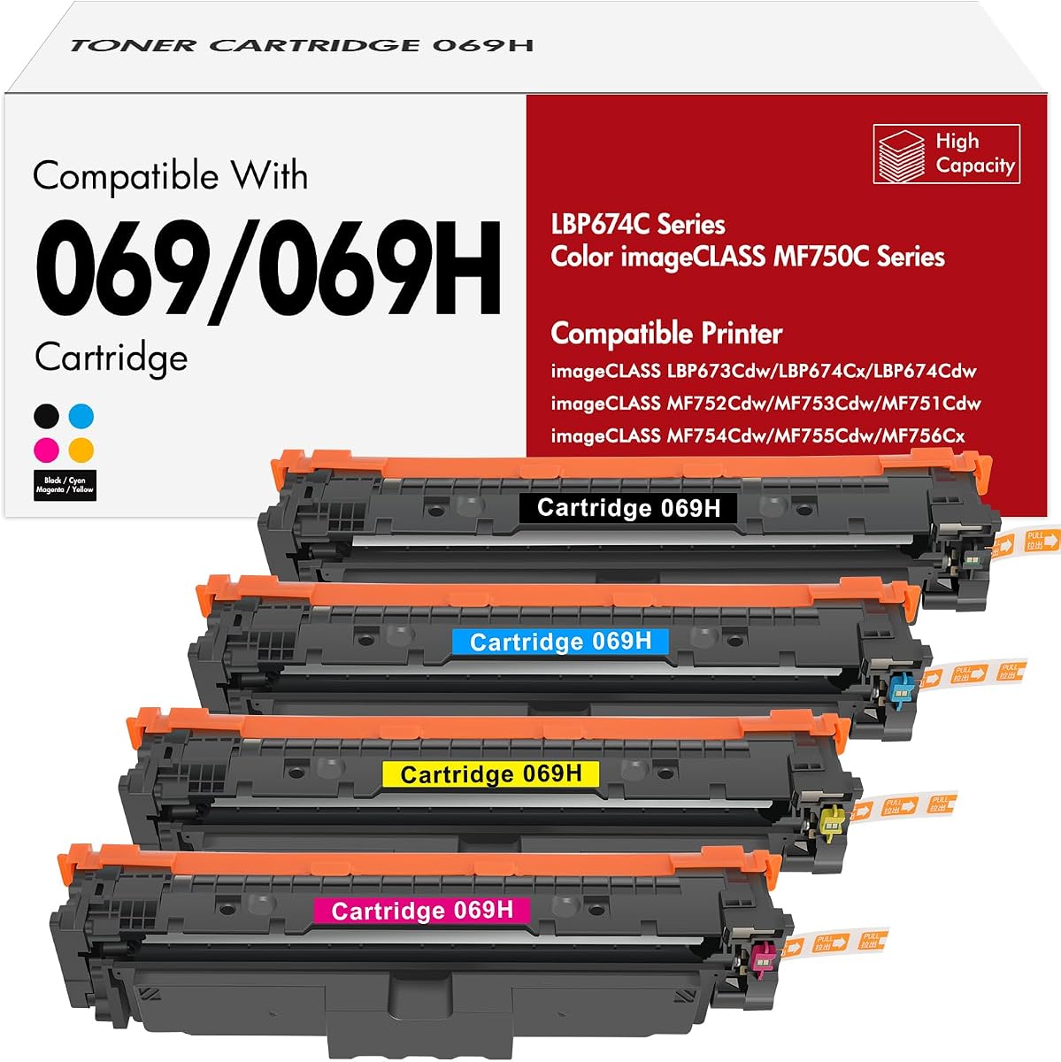 069 069H Juego de cartuchos de tóner para Canon MF753Cdw 069 MF751Cdw de alta capacidad | Compatible con tinta de impresora Canon Color ImageCLASS MF750C LBP674C LBP674Cdw MF752Cdw MF756Cx LBP673Cdw LBP674Cx serie B/C/Y/M