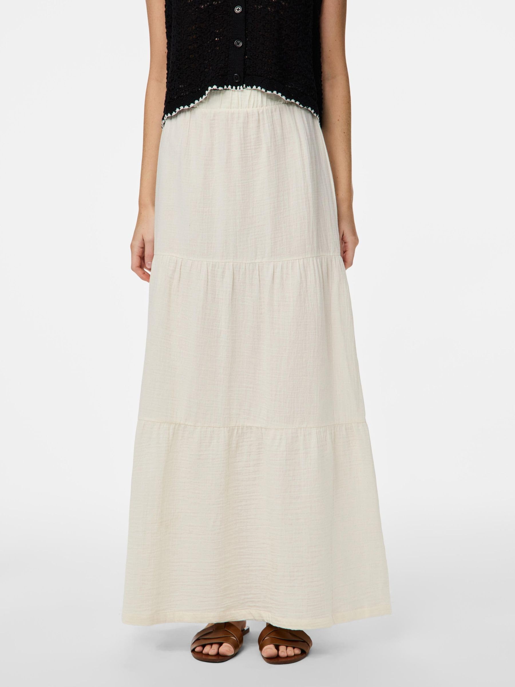 PIECES Pcsikka Hw Maxi Skirt WVN Noos Rock, Cloud Dancer, M