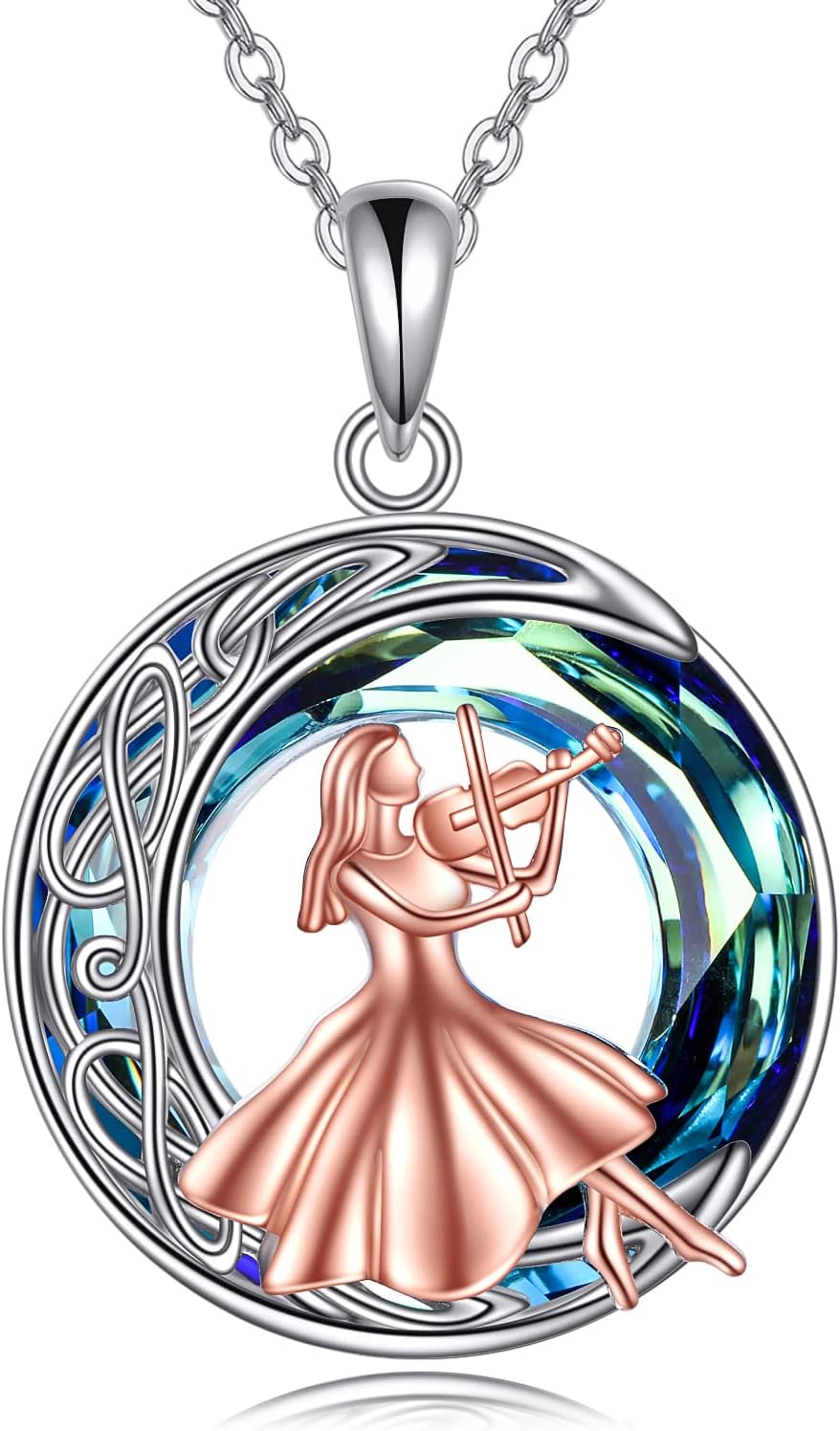 MONGAS Music Necklace Women Sterling Silver Violin/Saxophone/Ballerina Sister Necklace Sister Jewelry Gifts for Women