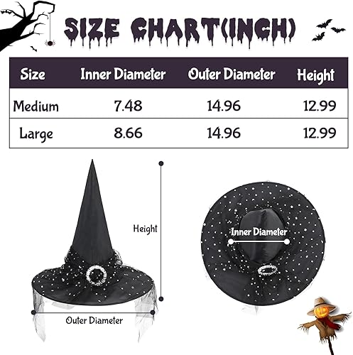 Miniatura 4 de Durio Witch Hats for Women Lace Witches Hats Halloween Witch Costume for Women Wizard Hat Bulk 2 Pcs Halloween Costumes