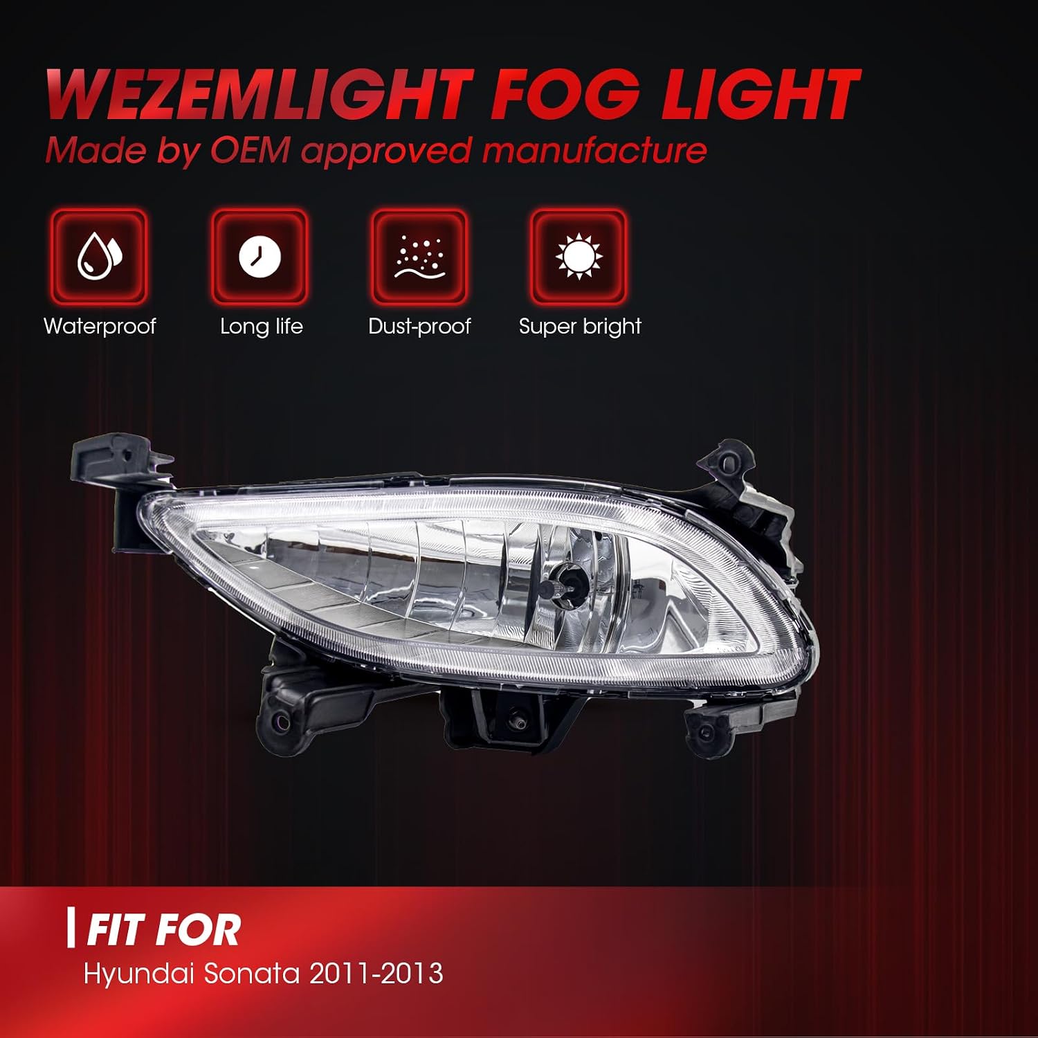 Fog Lights Assembly Replacement For Hyundai Sonata 2011-2013 With 881 12V 27W Halogen Bulbs OEM Part Number:HY2593134, HY2592134 1Pair(Clear Lens)
