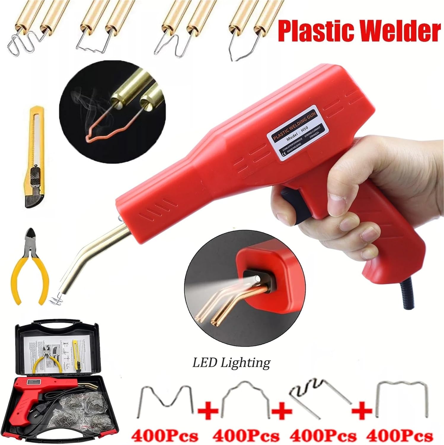 カーバンパー修理キット プラスチック溶接機 DIY 修理キット LED ライト付き ホットステープル ひび割れたバンパー ダッシュボ