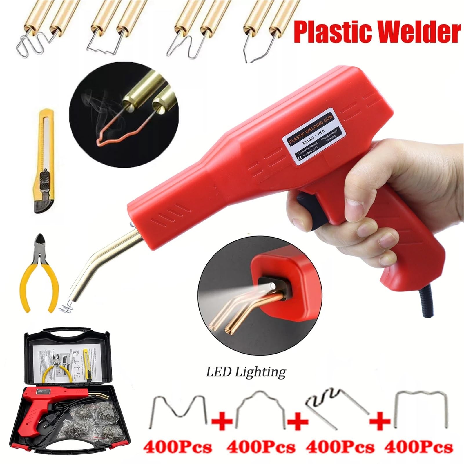 Kit Riparazione Paraurti Auto Kit di riparazione fai da te per saldatrice di plastica con luce LED e punti caldi per la saldatura di parti in plastica del cruscotto del paraurti incrinato(Box Kit)