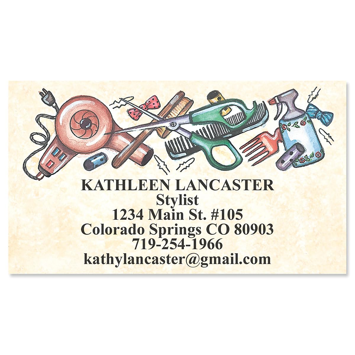 Colorful Images Hairstylist Personalized Business Cards - 2" x 3 1/2", 250 Single Sided Custom Card Set Printed on Heavy Duty 80# Cover Paper Stock