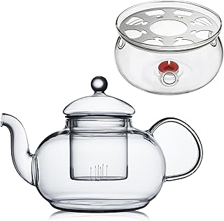 CnGlass 33.8oz Glass Teapot with Removable Infuser,Stovetop Safe Tea Kettle with Glass Tea Warmer 5.3 in/13.5cm Diameter